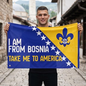 I Am From Bosnia Take Me To America Flag | Double-Sided Soccer Bosnian Flag | World Cup Football Flag