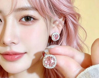 Pendientes colgantes personalizados de cristal rosa, pendientes colgantes sencillos de diamantes, pendientes de aro elegantes y sofisticados, regalos de Navidad, regalos para ella.