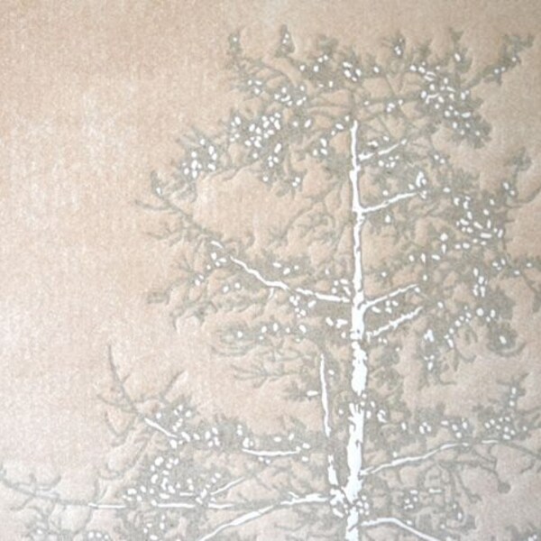 LAST ONE - Arboreal No. I (State I) Original Linocut Print 18x24, Tranquil Redwood Tree wrapped in fog