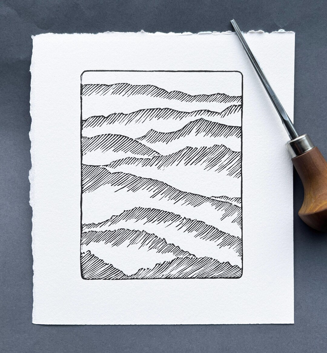 RIDGE, Appalachia Blue Ridge Mountains, Linocut Relief Print, Inktober ...