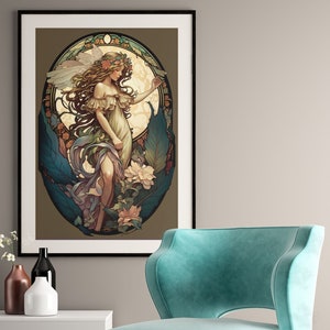 Divine feminine art,Fairy wall art,fairycore art,Fairycore Poster,Fairy poster,Mucha poster,Alfons Mucha art,printable art,Vintage fairy