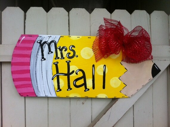 Teacher Pencil Wooden Door Hanger Personalized Back To School Etsy