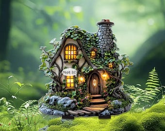 Betoverd bos huisje tuinstaak, sprookjeshuis acryl tuindecor, tuinornament buiten, grillige terrasdecoratie