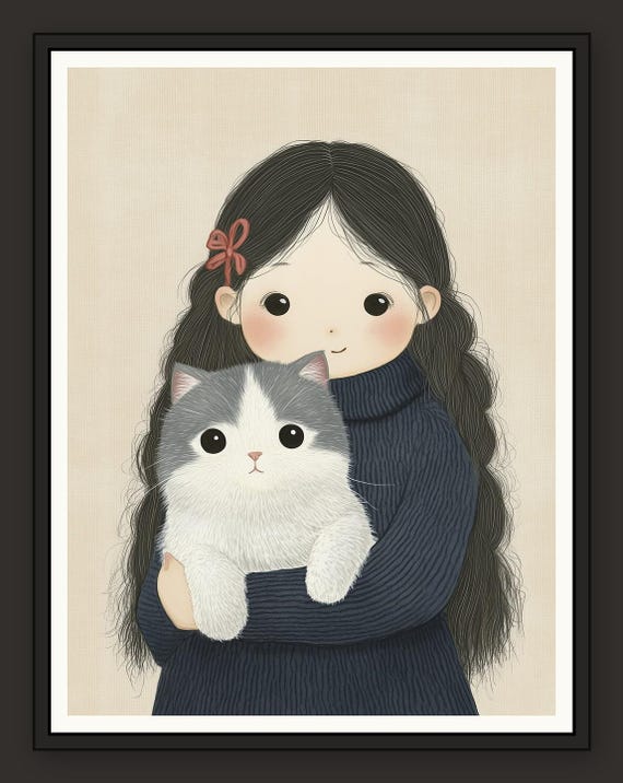 Girl and Cat - The Snuggle (High-resolution | Digital Download)