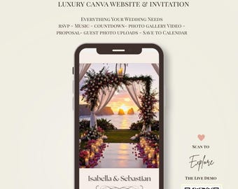 Luxury Mexican Hacienda Wedding Website Template, Cinematic Canva Invitation (Digital), Music, RSVP, Photo Gallery