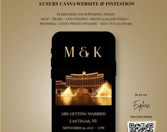 Las Vegas Wedding Website, Elegant Canva Template (Digital Invitation), RSVP, Music, Photo Gallery Video