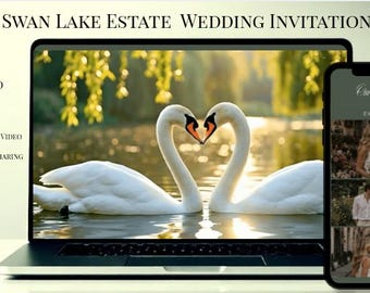 Swan Lake Estate Wedding Website Template, Digital Wedding Invitation, RSVP, Music, Photo Gallery, Canva