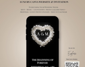 Wedding Website Template, Canva Invitation (Digital), A Love Story in Bloom, Music, RSVP, Photo Gallery
