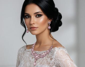 Teardrop Crystal Jewelry Set for Women Necklace Earrings Bridal Wedding Party Prom Accessories