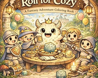 Roll for Cozy Coloring Book | Cute Fantasy Coloring Pages for Adults and Teens | DnD Inspired Dragons, Taverns & Cozy Scenes | Printable PDF