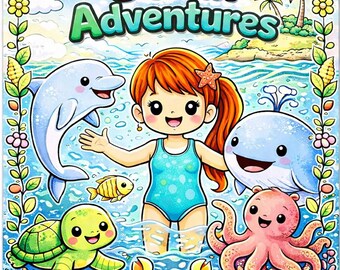 Kawaii Ocean Coloring Pages & Stickers, Cute Printable for Kids, Fun Relaxing Activity, Instant Download Coloring Book.
