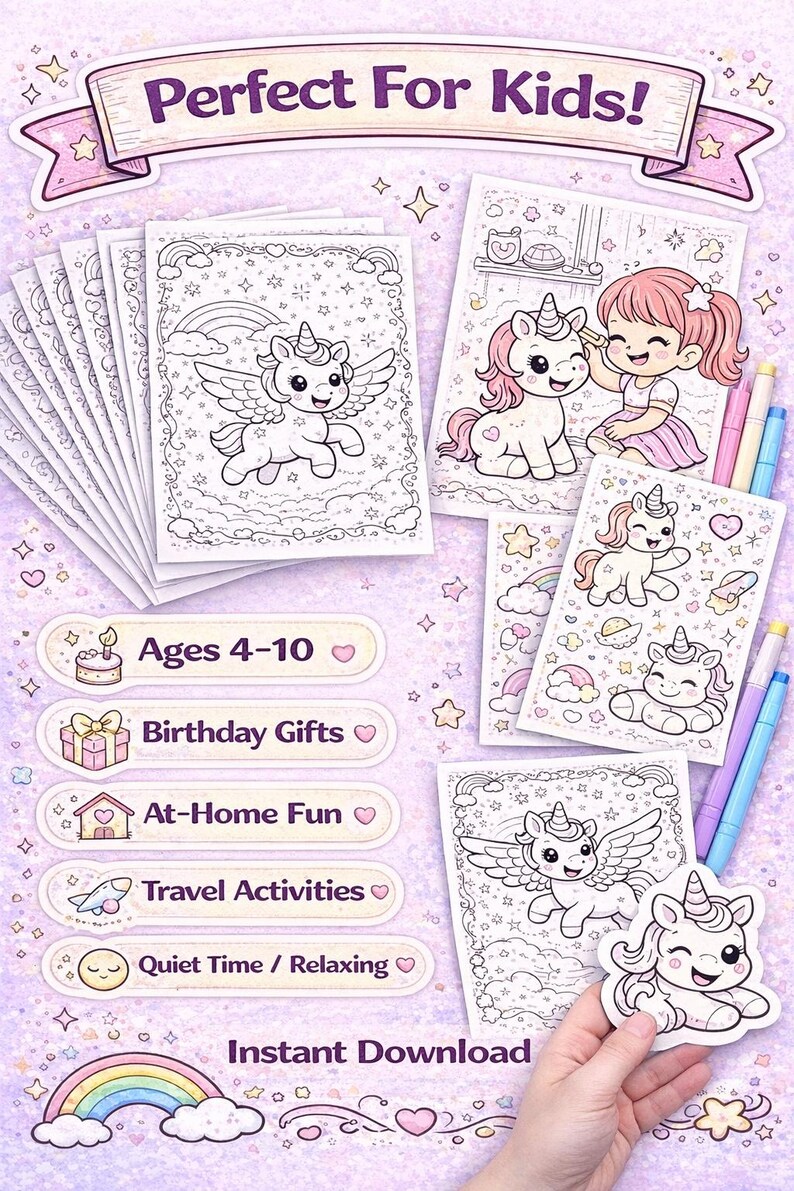 Unicorn Coloring Book for Kids Ages 4-10, Cute Magical Unicorn Coloring ...