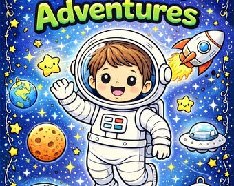 Kawaii Space Coloring Pages & Stickers, Cute Printable for Kids, Fun Relaxing Activity, Instant Download Coloring Book