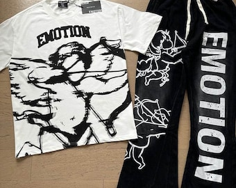Mixed Emotion Men's Graphic Streetwear Set - Oversized T-Shirt & Flare Sweatpants Outfit | Fashion Set | Bootcut Sweatpants Matching Set