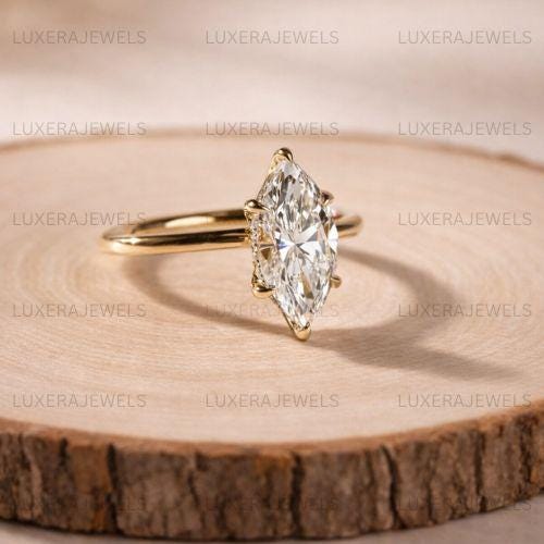 Buy Marquise Cut Lab Grown Diamond Solitaire Engagement Ring, IGI ...