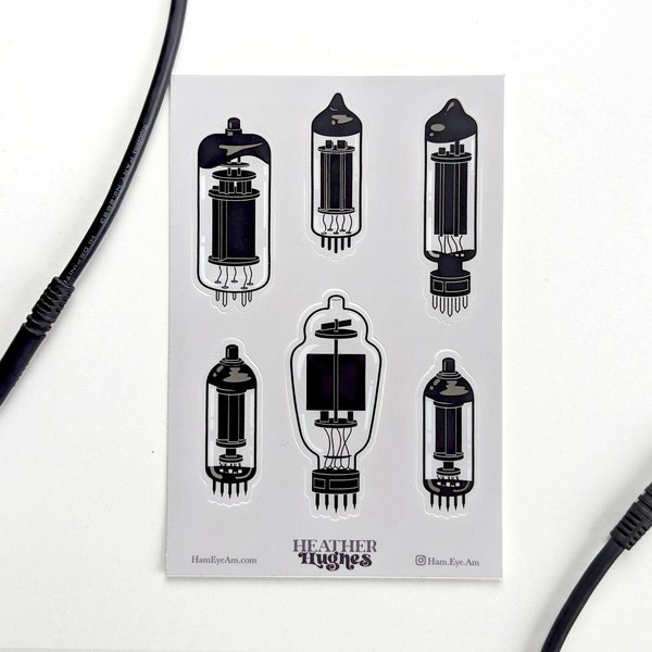 Black & White Vacuum Tubes 4x6 Sticker Sheet | Vector Illustration | Stickers