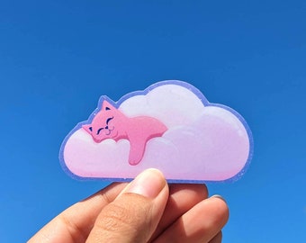 Dreamy Pink Cat Vinyl Sticker | Cloud Design, Lofi Aesthetic