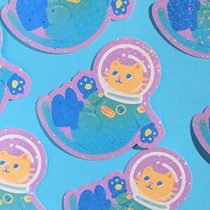 Space Cat Vinyl Sticker | Cute Cottagecore Sci-Fi Design |  Water Bottle and Laptop Decor