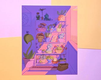 Lofi Witch&#39;s Patio Garden Art Print | 5x7 or 8x10  Magical Wall Art | Whimsical Home Decor | Perfect Gift for Witchy Aesthetics | Skulls