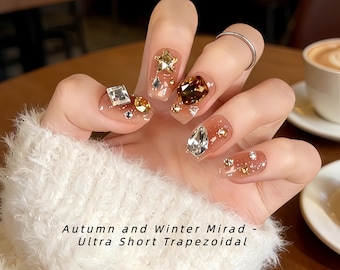 Customized handmade nails | Moonstone, crystal gemstones, coffin shapes, gifts for her