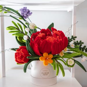Handmade Chenille Flower Arrangement / Everlasting Forever Flowers / Velvet Pipe Cleaner Bouquet / Peonies Tulips Hydrangeas Lilies Daisies