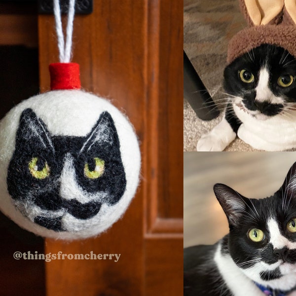 Custom Pet Portrait Ornament, Unique Pet Gift, Felted Cat Portrait, Pet Memorial, Personalized Pet Gift, Custom Christmas Ornament, Dog Mom