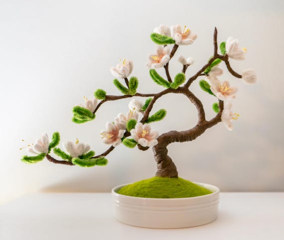 Cherry Blossom Bonsai Pipe Cleaner Sculpture Art Statue / Potted Flower for Home & Office Table Decor