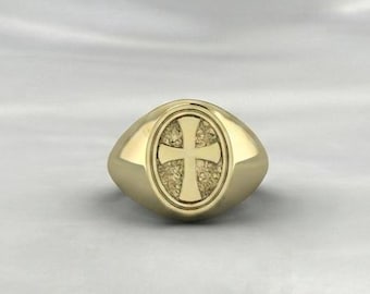 Anillo de sello con cruz cristiana para hombre, anillo cristiano de oro macizo, anillo religioso para hombre, anillo con cruz para él, anillo de sello gótico, regalo de fe