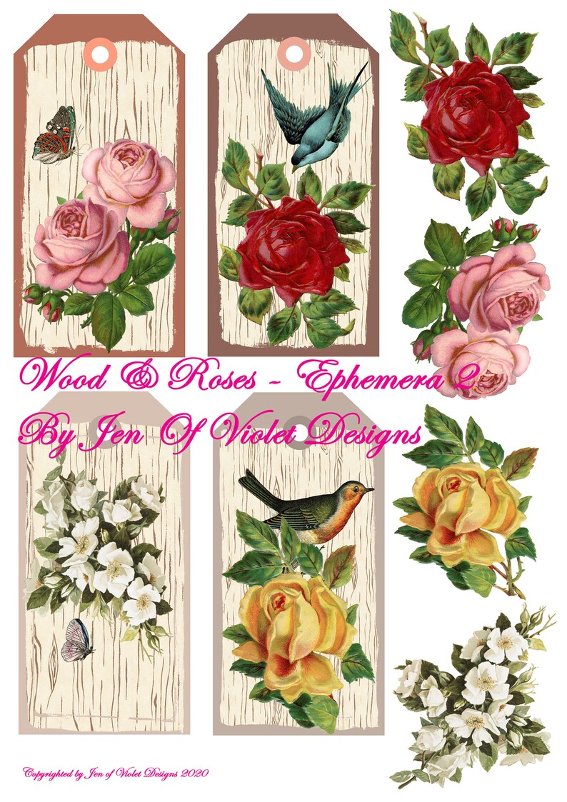 Download Digital Paper Wood and Roses Ephemera Fussy Cuts | Etsy