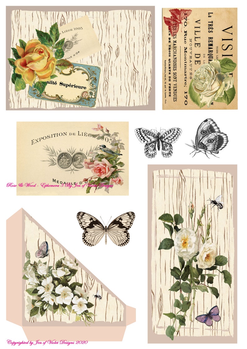 Download Digital Paper Wood and Roses Ephemera Fussy Cuts | Etsy