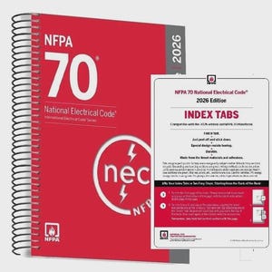 May include: A red spiral-bound book titled "NFPA 70 National Electrical Code 2026 Edition" with a white and red index tab sheet. The book features the "nec" logo and the NFPA logo.