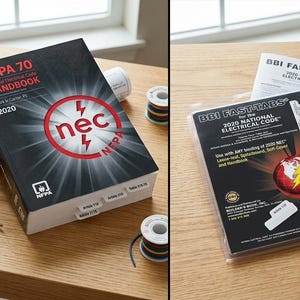 May include: Two images side-by-side. The left image shows the NFPA 70 National Electrical Code Handbook, 2020 edition, with the NEC logo. The right image shows BBI Fast-Tabs for the 2020 National Electrical Code.