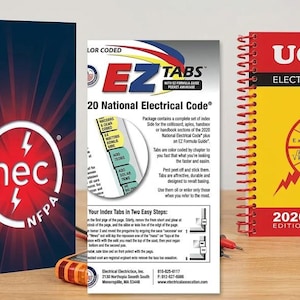 May include: A collection of electrical reference books and guides. The image features the "NFPA 70 National Electrical Code 2020" book, "EZ Tabs 20 National Electrical Code" guide, and "Ugly's Electrical References 2020 Edition" book.