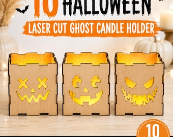 Portavelas de calabaza de Halloween en formato SVG, farolillo espeluznante cortado con láser, decoración gótica para Glowforge LightBurn Cricut, descarga digital.