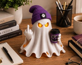 Mittelfinger-Geist STL Lustiger Geist 3D-Druck Gruseliger Teelichthalter Freche Geisterdeko Halloween Druckbare STL-Datei Download