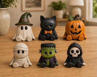 Pakiet STL na Halloween, 6 plików, Ruchomy duch, dynia, nietoperz, zabawki do druku 3D, upiorny gadżet do druku w formacie STL do pobrania