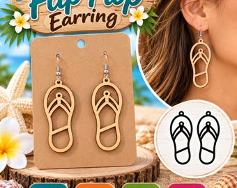 Flip-Flop-Ohrringe (SVG-Datei), Sommerstrand-Laserschnittdatei, gravierte Holzohrringvorlage für Glowforge, Cricut und xTool, digitaler Download (DXF, PNG).
