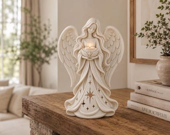 Engel-Kerzenhalter (STL-Datei), Weihnachts-Schutzengel-3D-Druckdatei, Teelicht-Glücksbringer-Figur, digitales Download-Modell für die Weihnachtsdekoration