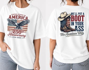 Amerika 250-jähriges Jubiläum PNG, Vorderseite Rückseite Rot Weiß Blau Cowboy Boot Hut Adler USA 1776 2026, Sofort Download, digitaler Download