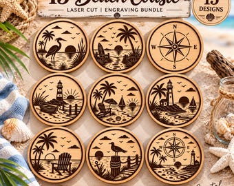 SVG-Bundle mit Meeresmotiven, Leuchtturm, Schildkröte, Delfin, Anker, Welle – Laserschnittdateien, nautische Holzvorlagen für LightBurn und Glowforge (DXF)