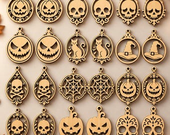 Paquete de archivos SVG para pendientes de Halloween, diseños de pendientes espeluznantes, archivos de joyería de calabazas, fantasmas y murciélagos, corte láser Cricut Glowforge, acrílico y madera