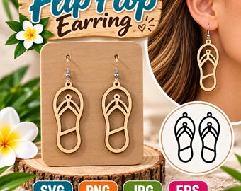 Pendientes de chanclas SVG, archivo de corte láser de playa de verano, plantilla de pendientes de madera grabada para Glowforge Cricut xTool, descarga digital DXF PNG