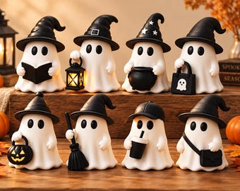 Geister-STL-Bundle (8 Dateien): Niedliche Kawaii-Geister für 3D-Drucke, Halloween-Deko, Mini-Geisterfiguren, gruselige, druckbare STL-Dateien zum Download