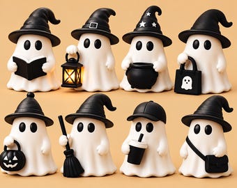 Geister-STL-Bundle: Niedliche Kawaii-Geister (8 Dateien) – 3D-Druck-STL-Dateien für Halloween-Dekoration – Mini-Geisterfiguren – Gruselig – STL-Download