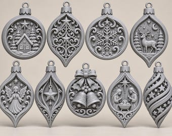 Weihnachtsschmuck-STL-Bundle, 9 Kugeln, 3D-Druckdateien, Modelle für Weihnachtsbaumschmuck, Winterlandschaft-Festtags-Download-Set