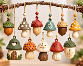 3D-Anhänger-Pilz-STL-Bundle, Eichel-Herbstdekorationen, Herbst-Charm-STL-Dateien, Natur-Schmuckdrucke, 3D-Druck-Mini-Dekor-Set