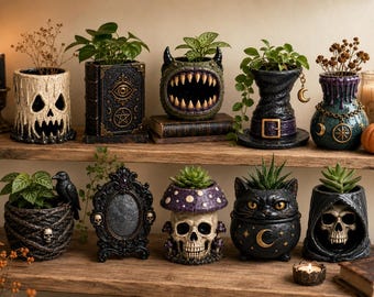 Halloween-Pflanzgefäß-STL-Bundle (10 Dateien): Totenkopf, Kürbis, Geist – Pflanztöpfe zum 3D-Drucken (STL-Datei) – Gruselige Sukkulenten-Pflanzgefäße zum Ausdrucken (STL-Datei)