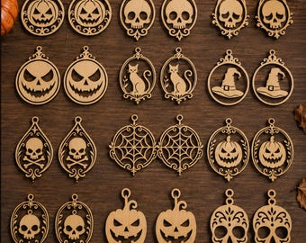 Halloween-Ohrring-SVG-Bundle, gruselige Ohrringdesigns, Kürbis-, Geister- und Fledermaus-Schmuckdateien, Laserschnitt, Cricut, Glowforge, Acryl und Holz