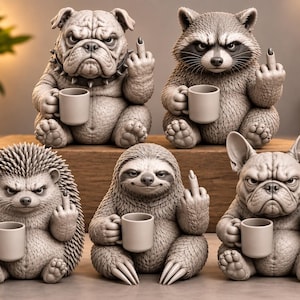 Grumpy Animals STL Bundle | Funny Animal 3D Print Files | Angry Dog Cat Sloth Raccoon | Cute Rude Figurines | 20 Designs | Download