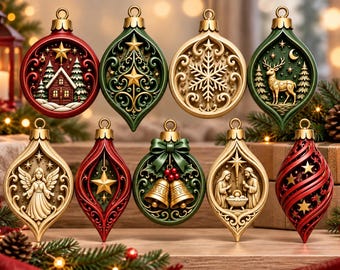 Weihnachtsschmuck-STL-Bundle, 9 Kugeln, 3D-Druckdateien, Modelle für Weihnachtsbaumschmuck, Winterlandschaft-Festtags-Download-Set